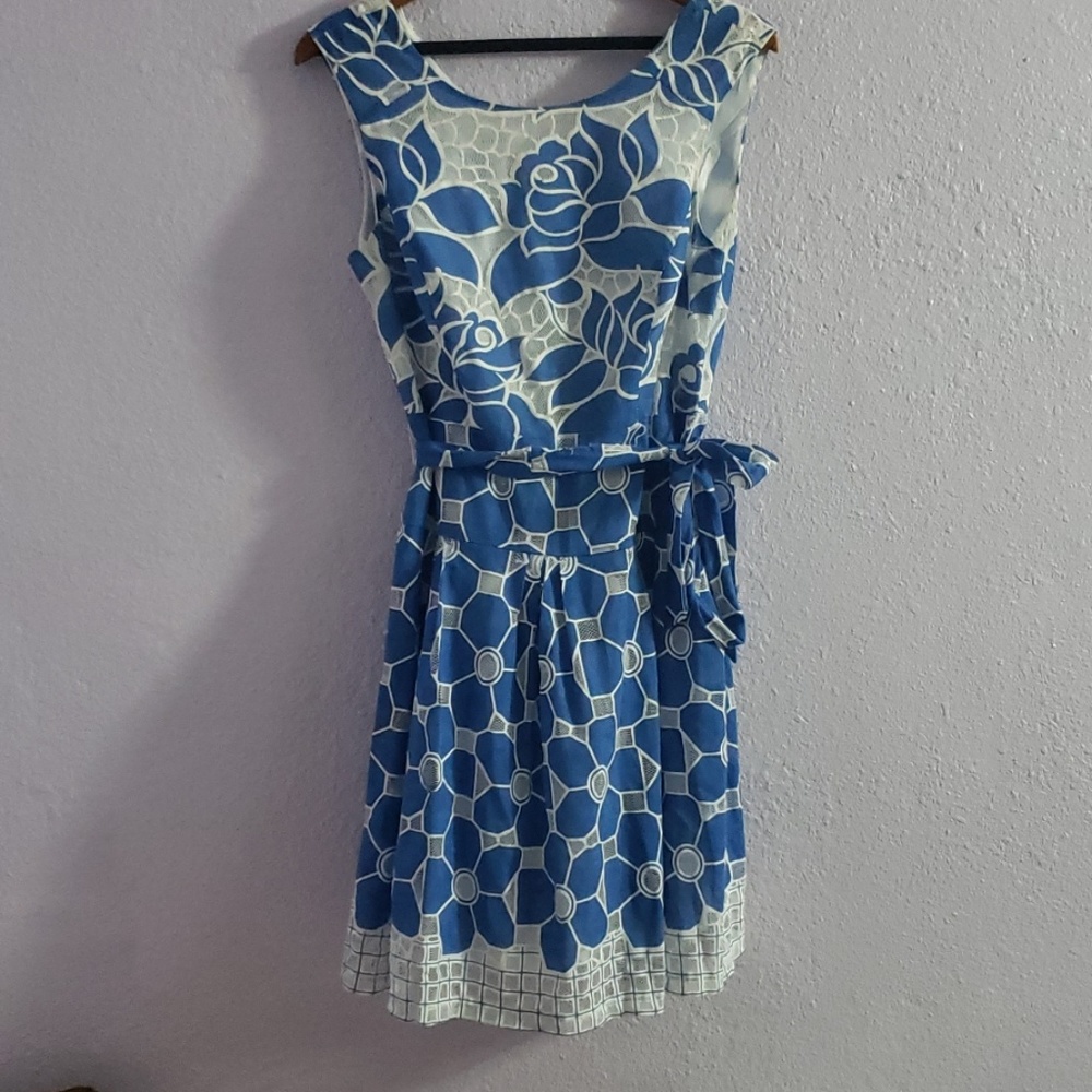 Robbie Bee  Floral Blue and White Dress Size 10